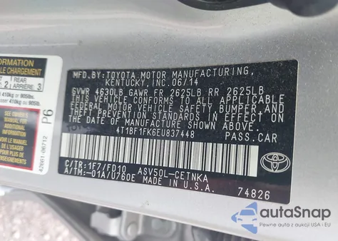 2014 Toyota Camry Le from USA, damaged, VIN 4T1BF1FK6EU837448